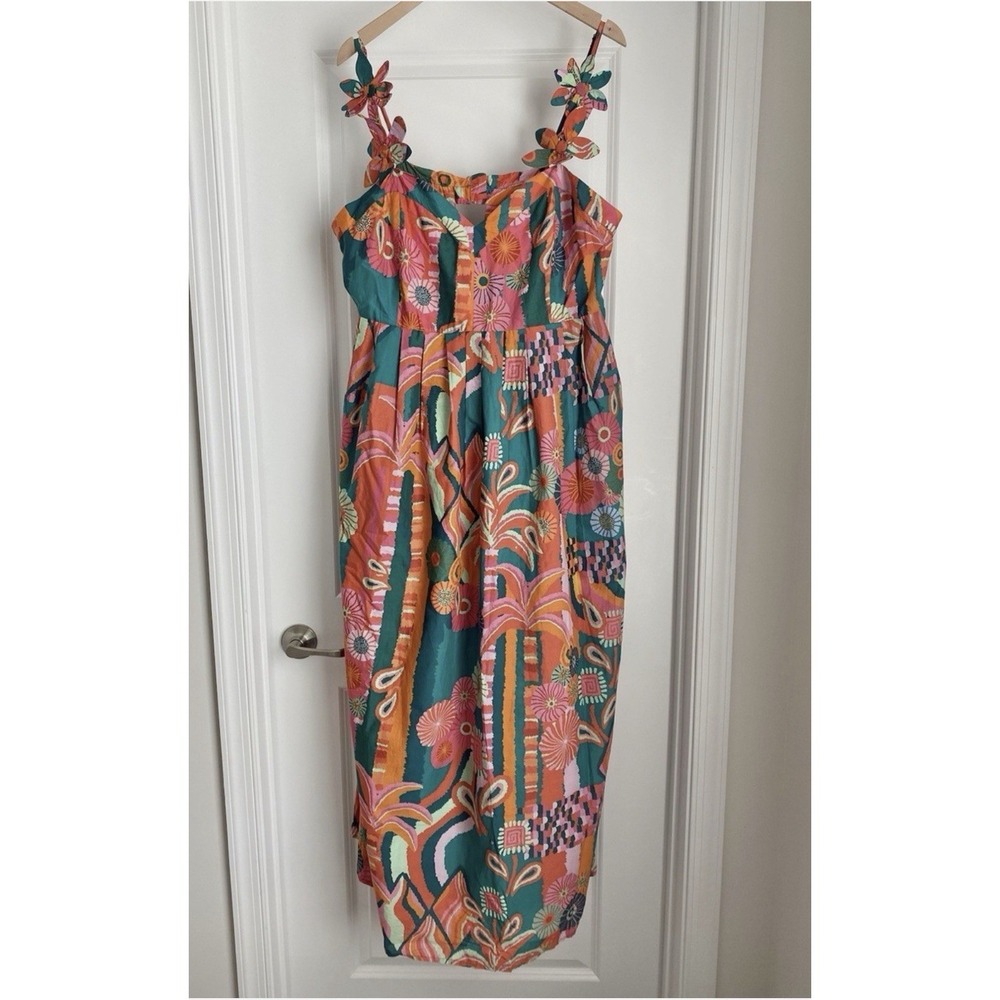 FARM Rio Teal, Coral & Pink Floral Midi Dress - Picture 2 of 16